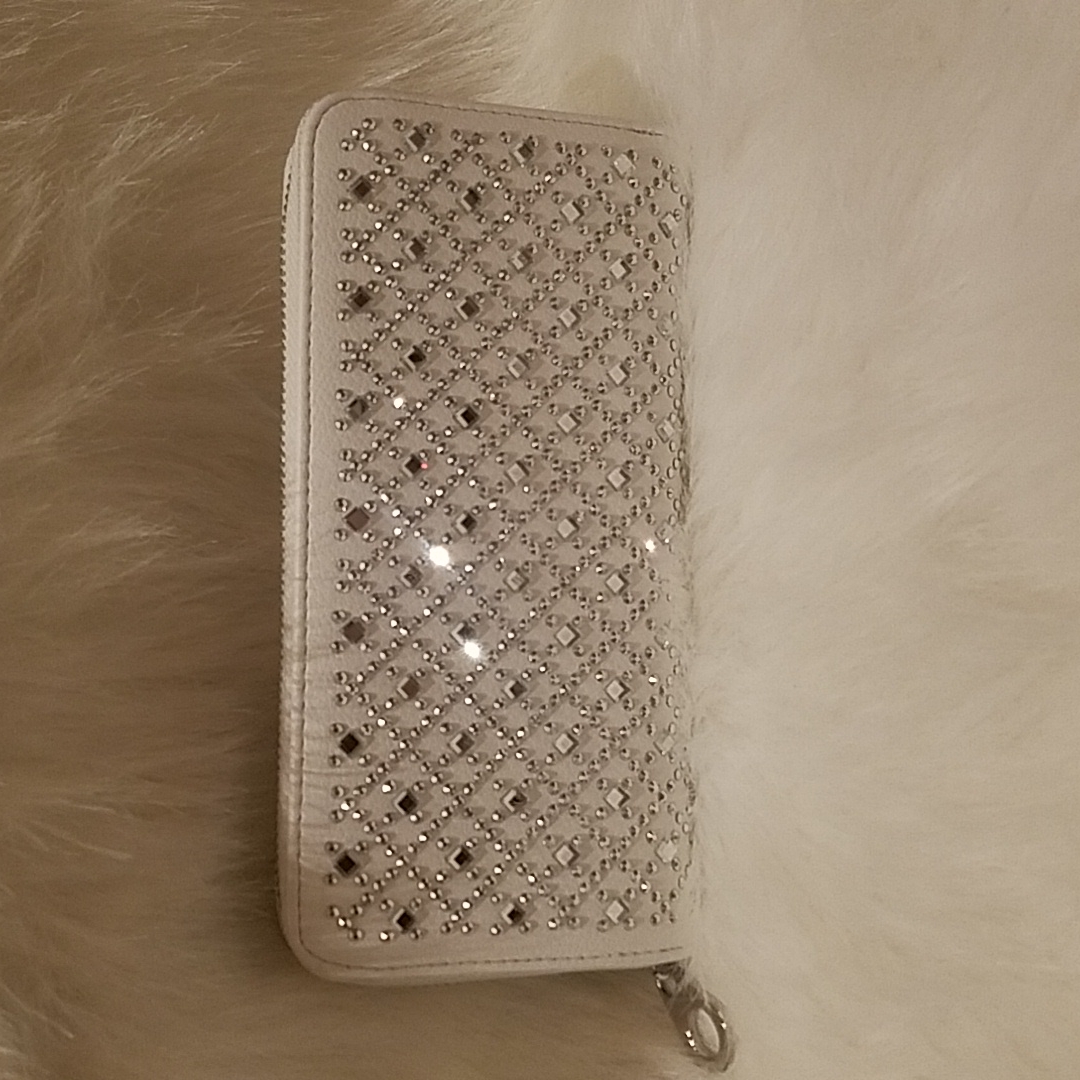 White Dazzling Rhinestone Pattern Wallet